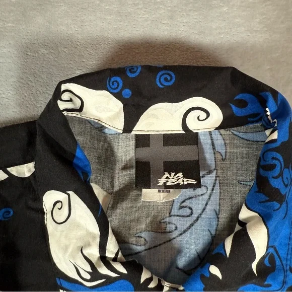 Vintage No Fear Hawaiian Shirt Mens M Dragon Print Rayon Blend USA 90s - Picture 4 of 8